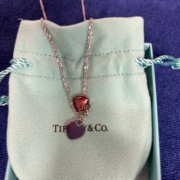 Tiffany & Co. Silver Double Tag Heart Pendant Necklace - Picture 2 of 5